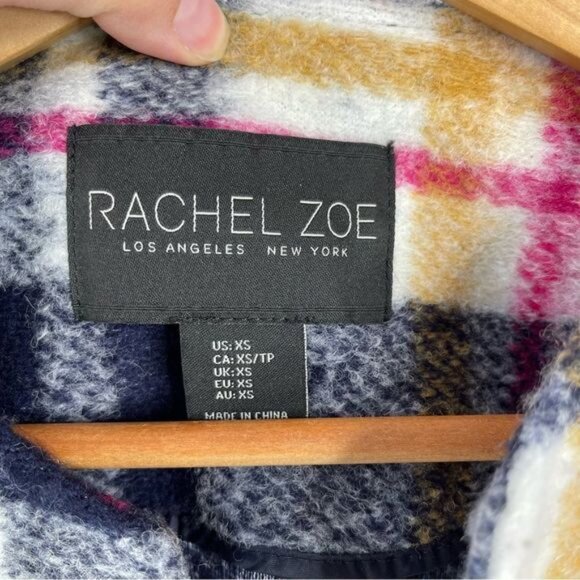 Rachel Zoe Wool Plaid Open Front with Pockets Navy White Pink Jacket Size XS - Picture 2 of 6